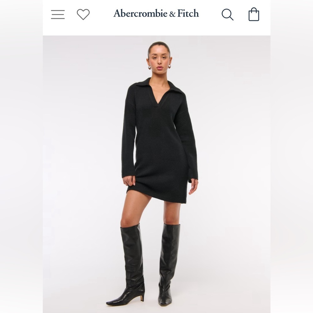 Abercrombie & Fit Long-Sleeve Collared Mini Sweater Dress. Size Small - Tall.
